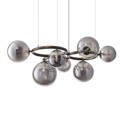 Scandinavian Glass Iron Round Orb Chandelier