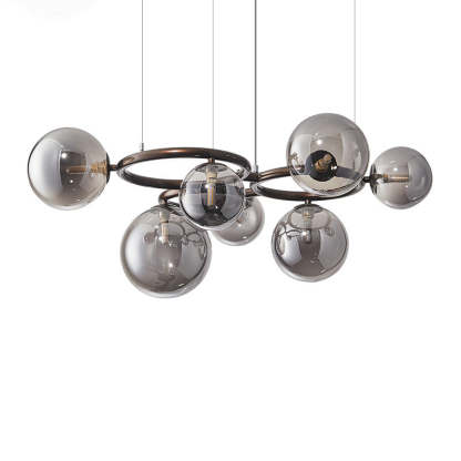 Scandinavian Glass Iron Round Orb Chandelier