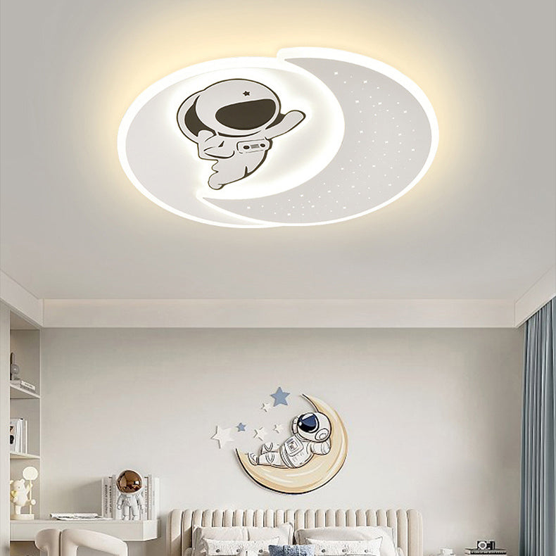 Acrylic Iron Astronaut Bear Star LED Flush Ceiling Light