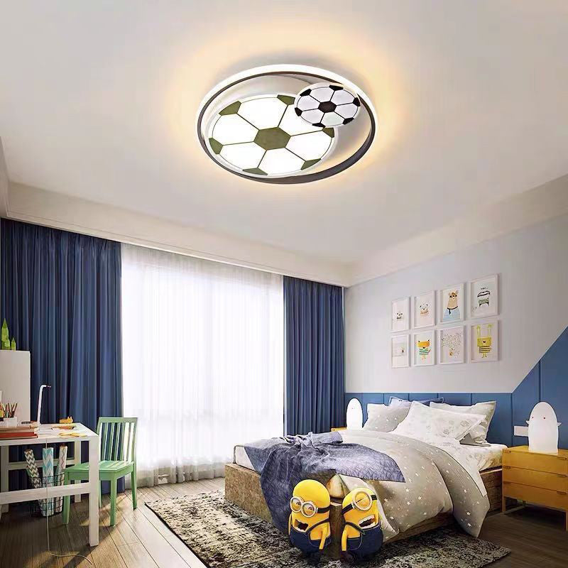 Kids Acrylic Iron Soccer Round LED Flush Ceiling Light