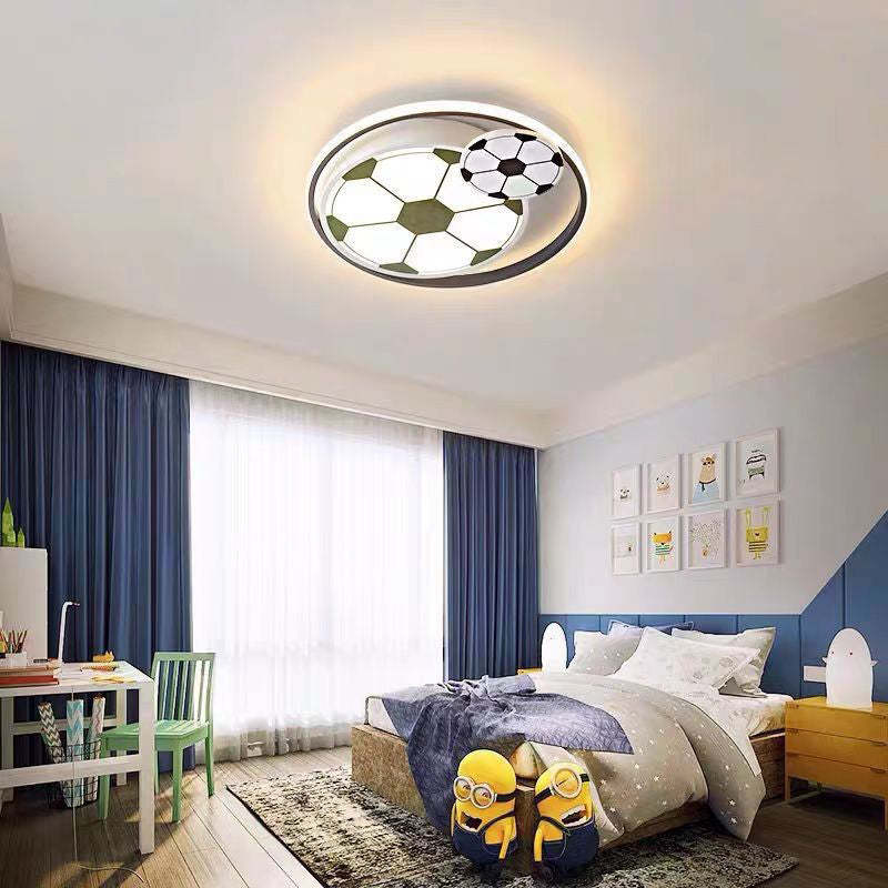 Kids Acrylic Iron Soccer Round LED Flush Ceiling Light