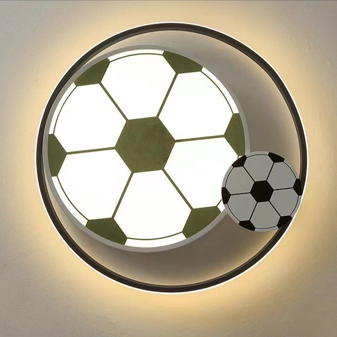 Kids Acrylic Iron Soccer Round LED Flush Ceiling Light