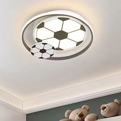 Kids Acrylic Iron Soccer Round LED Flush Ceiling Light