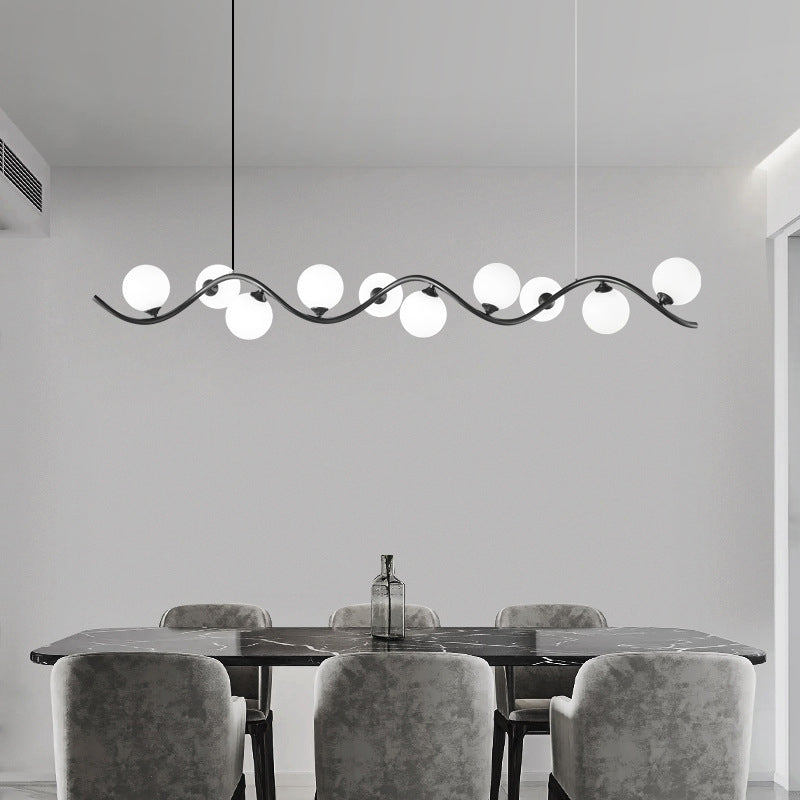 Glass Iron Curved Globe Island Chandelier