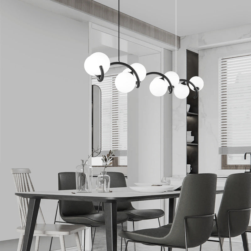 Glass Iron Curved Globe Island Chandelier