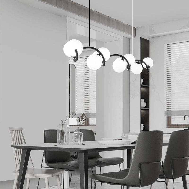 Glass Iron Curved Globe Island Chandelier