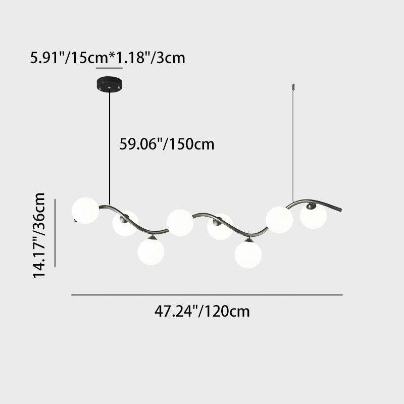 Glass Iron Curved Globe Island Chandelier — 10 / 220V-240V For UK/AU