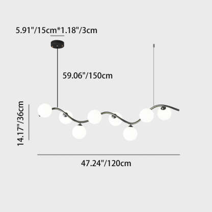 Glass Iron Curved Globe Island Chandelier — 10 / 220V-240V For UK/AU