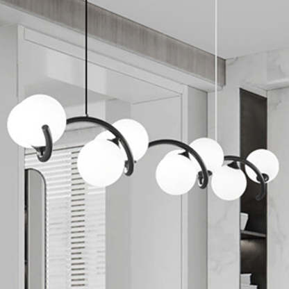 Glass Iron Curved Globe Island Chandelier