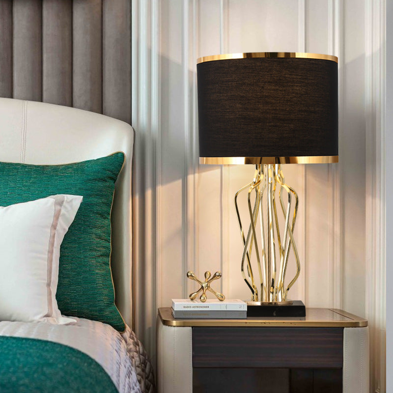Contemporary Fabric Metal Marble Curved Lamp