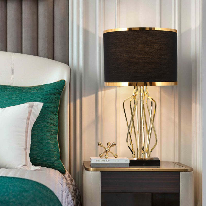 Contemporary Fabric Metal Marble Curved Lamp