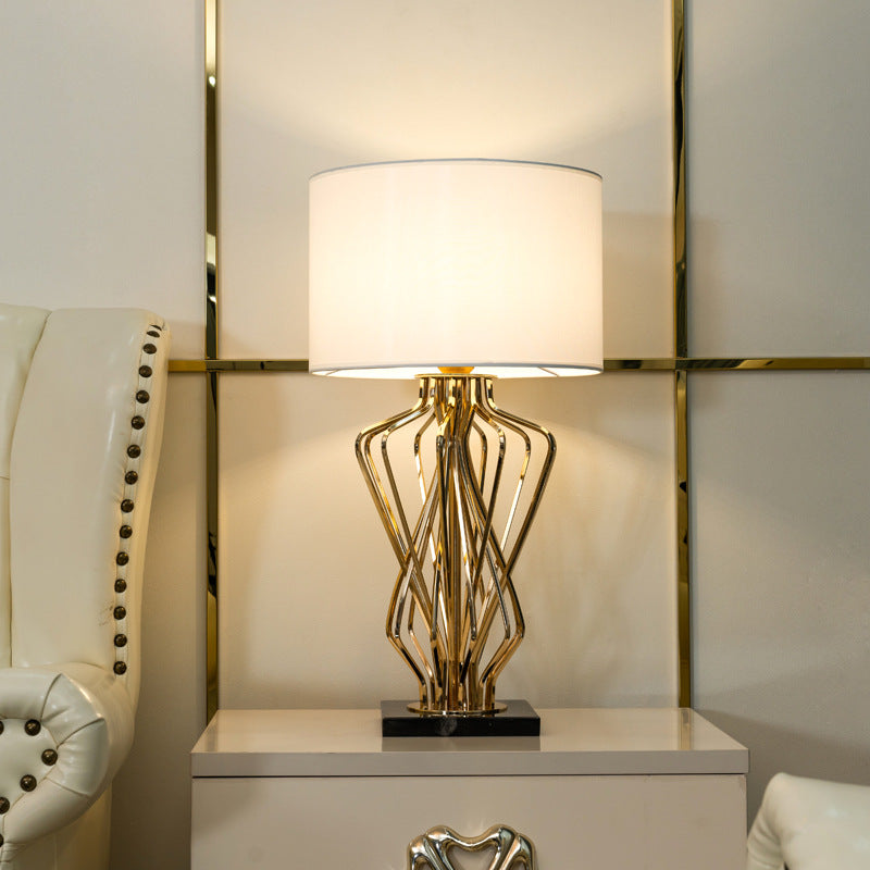 Contemporary Fabric Metal Marble Curved Lamp