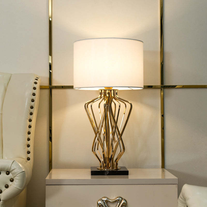 Contemporary Fabric Metal Marble Curved Lamp