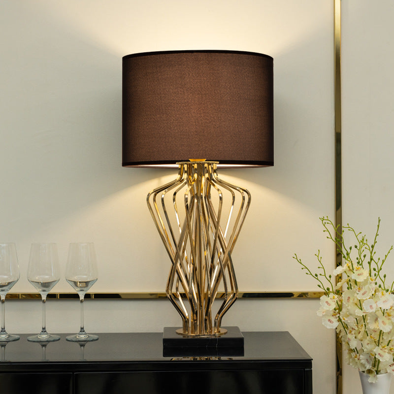 Contemporary Fabric Metal Marble Curved Lamp
