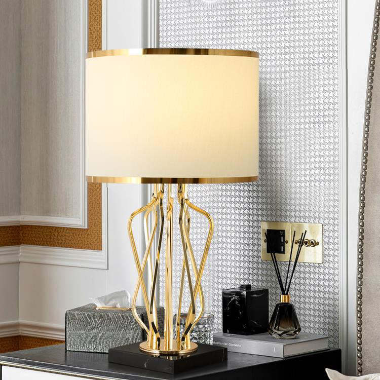 Contemporary Fabric Metal Marble Curved Lamp