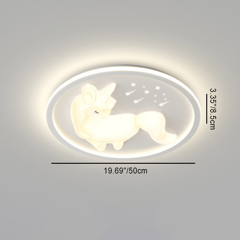 Art Deco Iron Unicorn LED Flush Ceiling Light