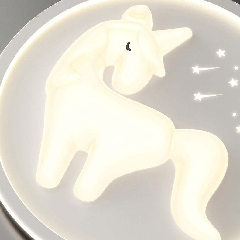 Art Deco Iron Unicorn LED Flush Ceiling Light