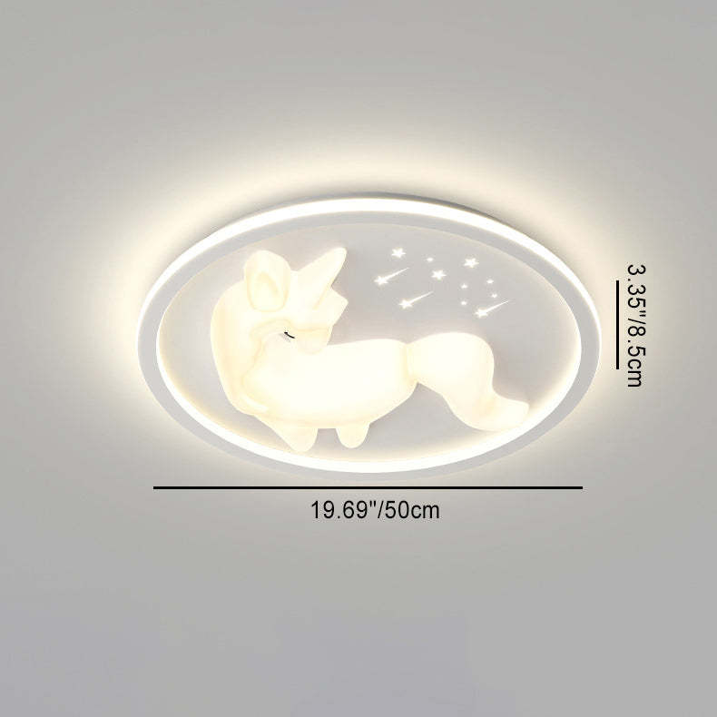 Art Deco Iron Unicorn LED Flush Ceiling Light