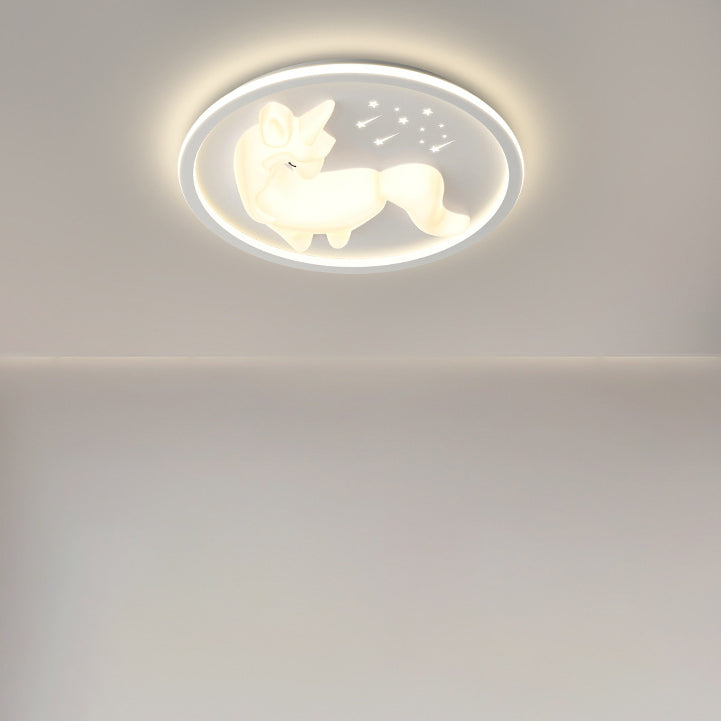 Art Deco Iron Unicorn LED Flush Ceiling Light