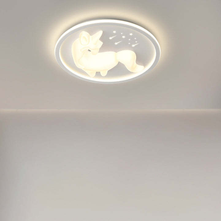 Art Deco Iron Unicorn LED Flush Ceiling Light