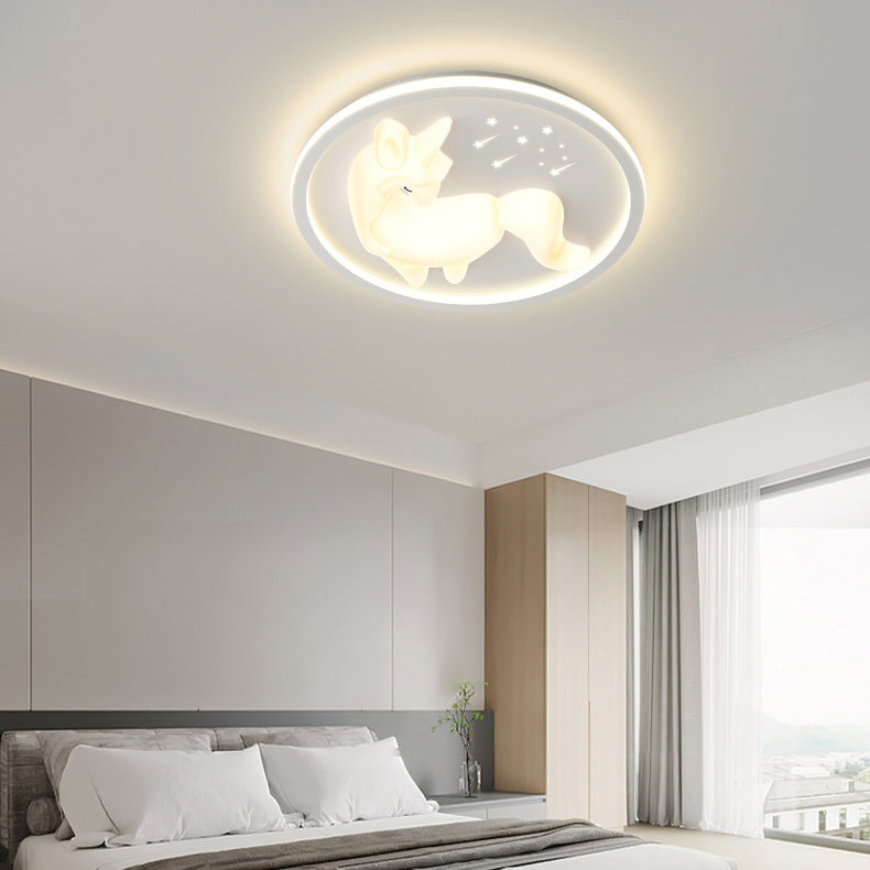Art Deco Iron Unicorn LED Flush Ceiling Light