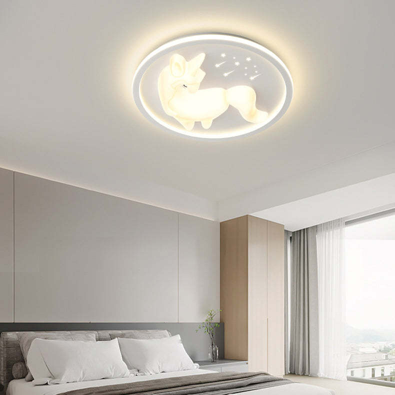 Art Deco Iron Unicorn LED Flush Ceiling Light