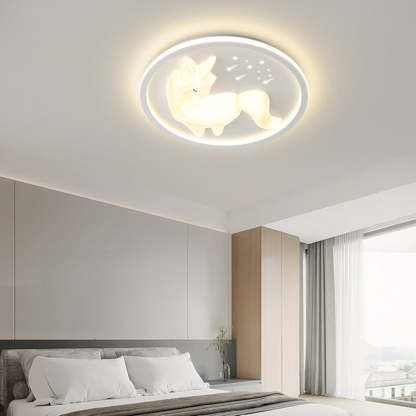 Art Deco Iron Unicorn LED Flush Ceiling Light