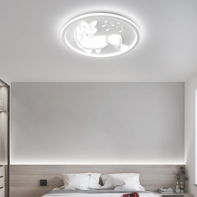 Art Deco Iron Unicorn LED Flush Ceiling Light