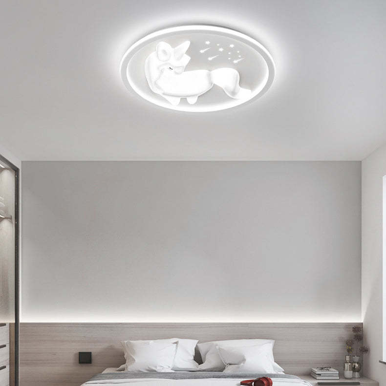 Art Deco Iron Unicorn LED Flush Ceiling Light