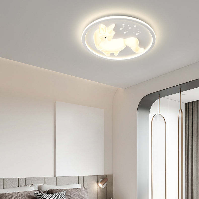 Art Deco Iron Unicorn LED Flush Ceiling Light