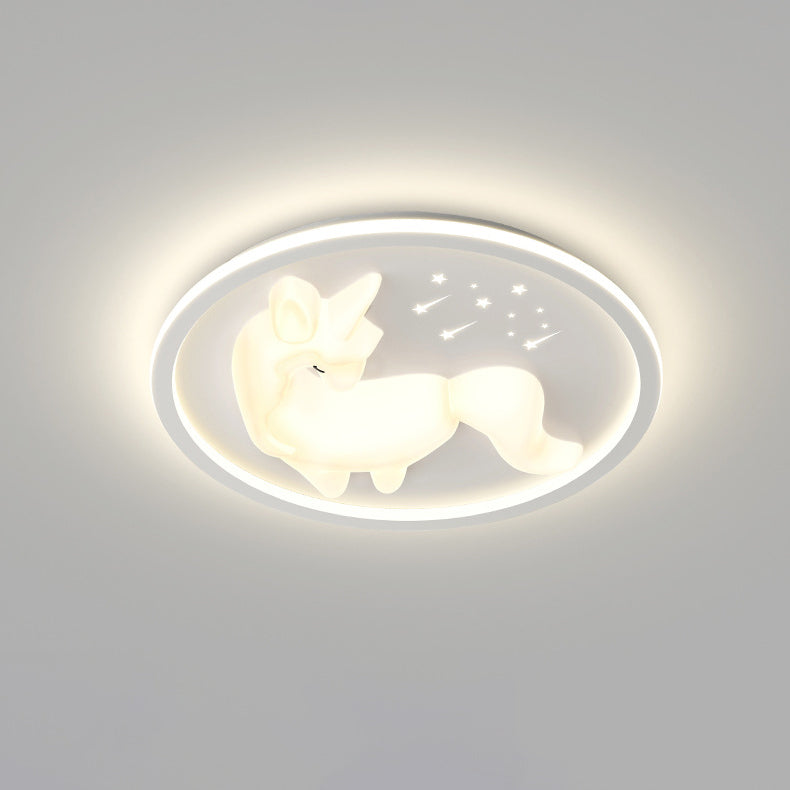 Art Deco Iron Unicorn LED Flush Ceiling Light