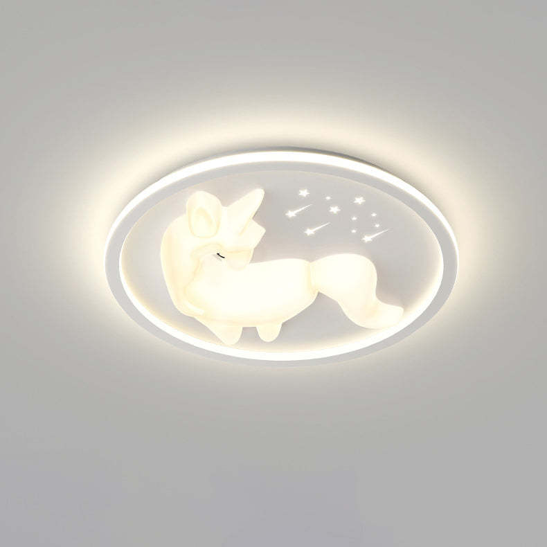 Art Deco Iron Unicorn LED Flush Ceiling Light