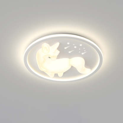 Art Deco Iron Unicorn LED Flush Ceiling Light
