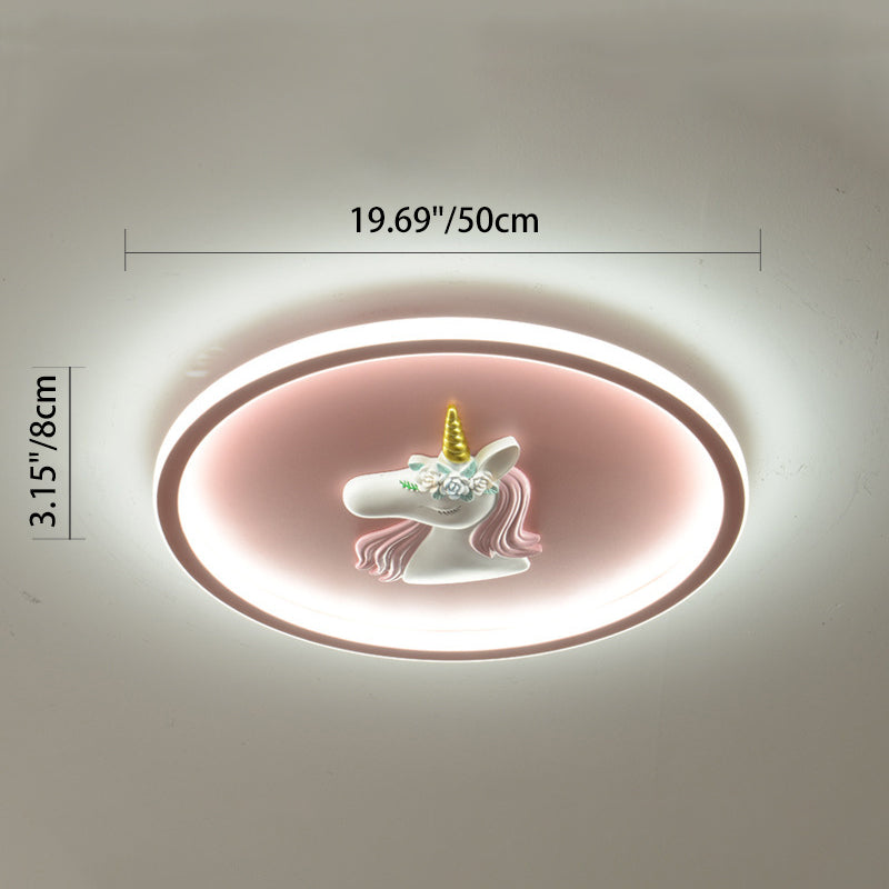Kids Acrylic Iron Unicorn Round LED Flush Ceiling Light — Blue / Infinitely Dimmable / 220V-240V For UK/AU