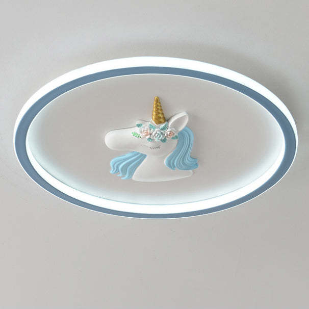Kids Acrylic Iron Unicorn Round LED Flush Ceiling Light