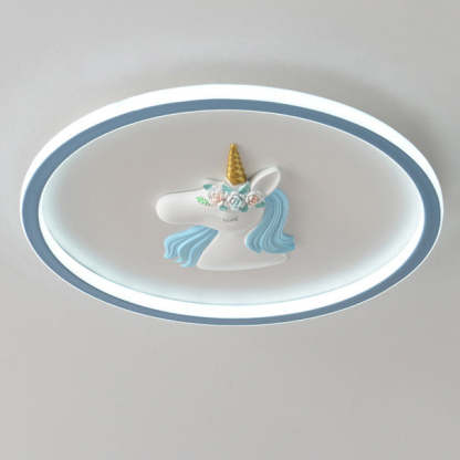 Kids Acrylic Iron Unicorn Round LED Flush Ceiling Light