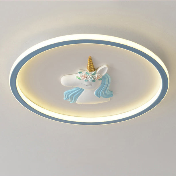 Kids Acrylic Iron Unicorn Round LED Flush Ceiling Light