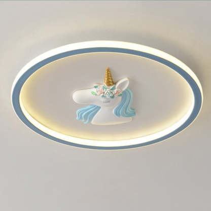 Kids Acrylic Iron Unicorn Round LED Flush Ceiling Light