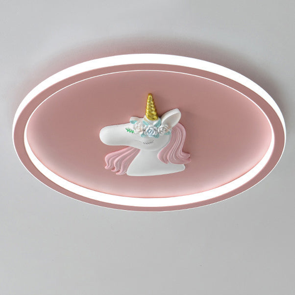 Kids Acrylic Iron Unicorn Round LED Flush Ceiling Light