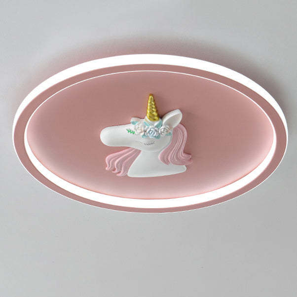 Kids Acrylic Iron Unicorn Round LED Flush Ceiling Light