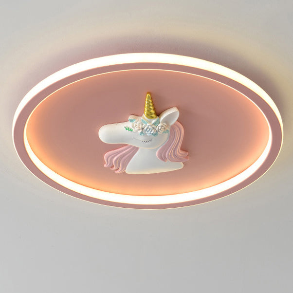 Kids Acrylic Iron Unicorn Round LED Flush Ceiling Light