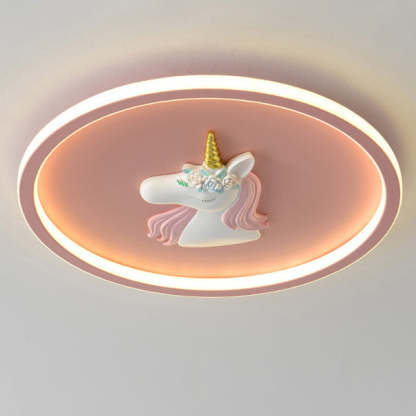 Kids Acrylic Iron Unicorn Round LED Flush Ceiling Light