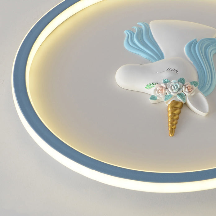 Kids Acrylic Iron Unicorn Round LED Flush Ceiling Light