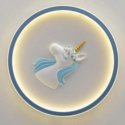 Kids Acrylic Iron Unicorn Round LED Flush Ceiling Light