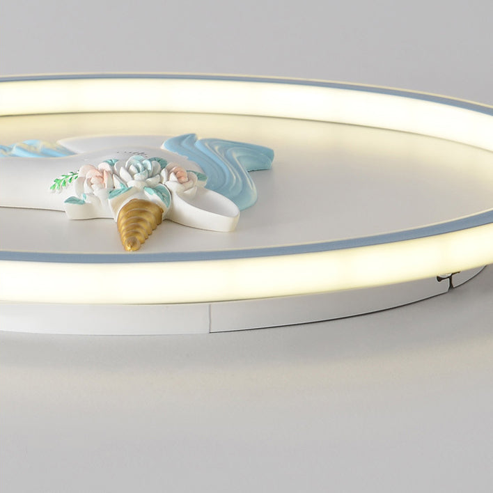 Kids Acrylic Iron Unicorn Round LED Flush Ceiling Light
