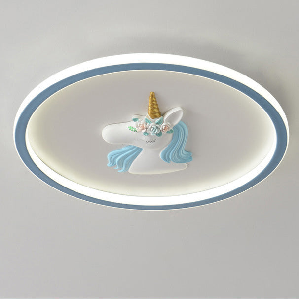 Kids Acrylic Iron Unicorn Round LED Flush Ceiling Light
