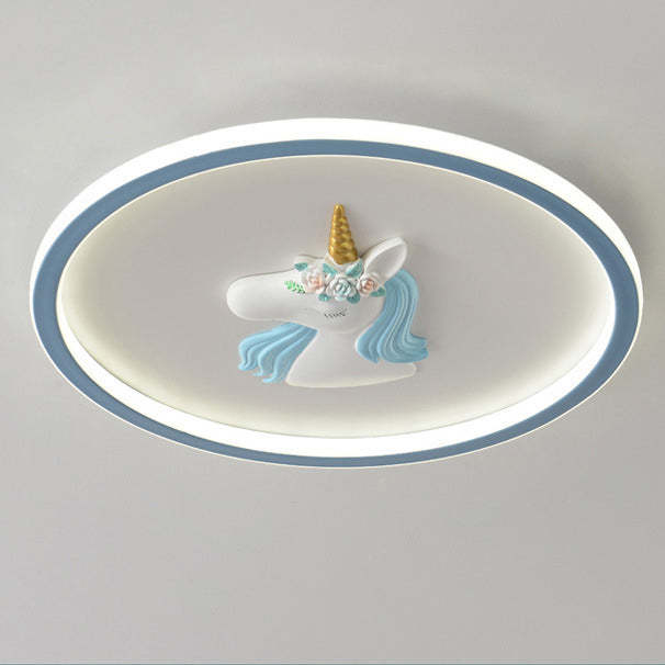 Kids Acrylic Iron Unicorn Round LED Flush Ceiling Light