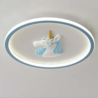 Kids Acrylic Iron Unicorn Round LED Flush Ceiling Light