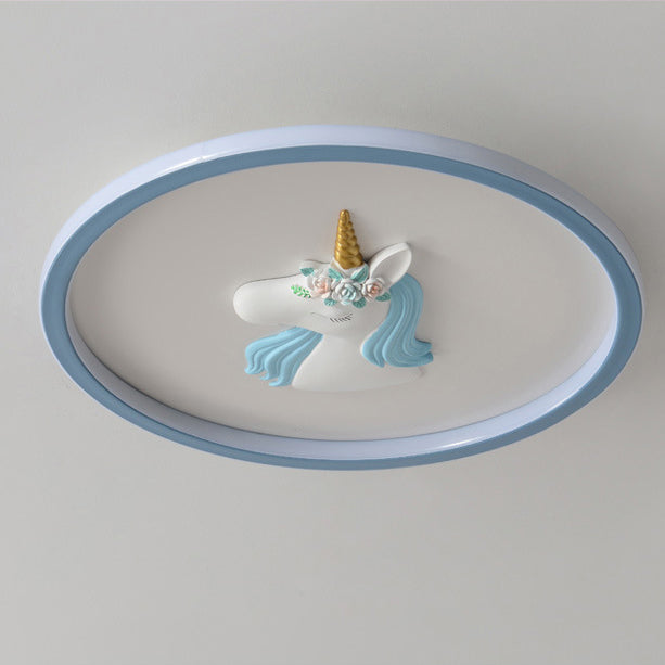 Kids Acrylic Iron Unicorn Round LED Flush Ceiling Light
