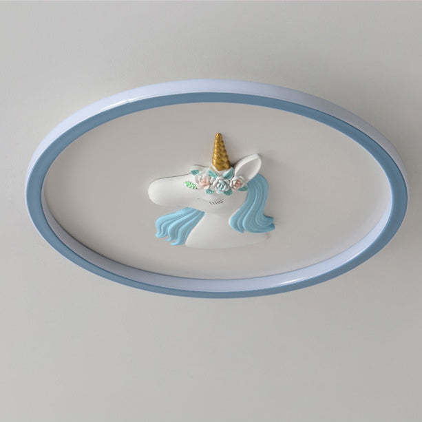 Kids Acrylic Iron Unicorn Round LED Flush Ceiling Light